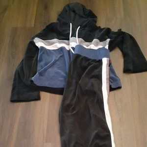 Fabletics Colorblock Velour Tracksuit Joggers Hoodie Used M / L Black Blue